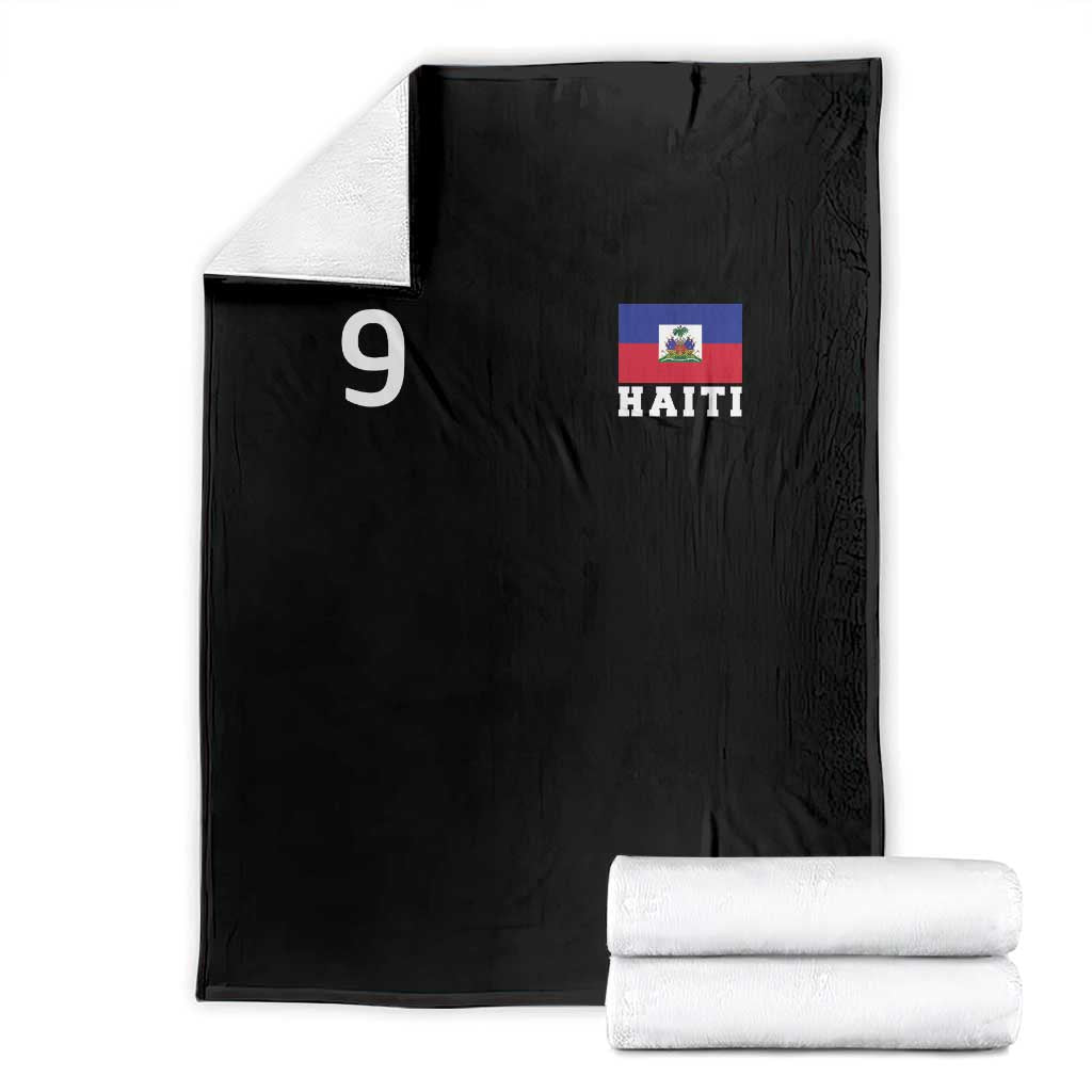 Haiti Soccer Jersey Style Number 9 Graphic Throw Blanket Haitian Flag Football Sports Fan