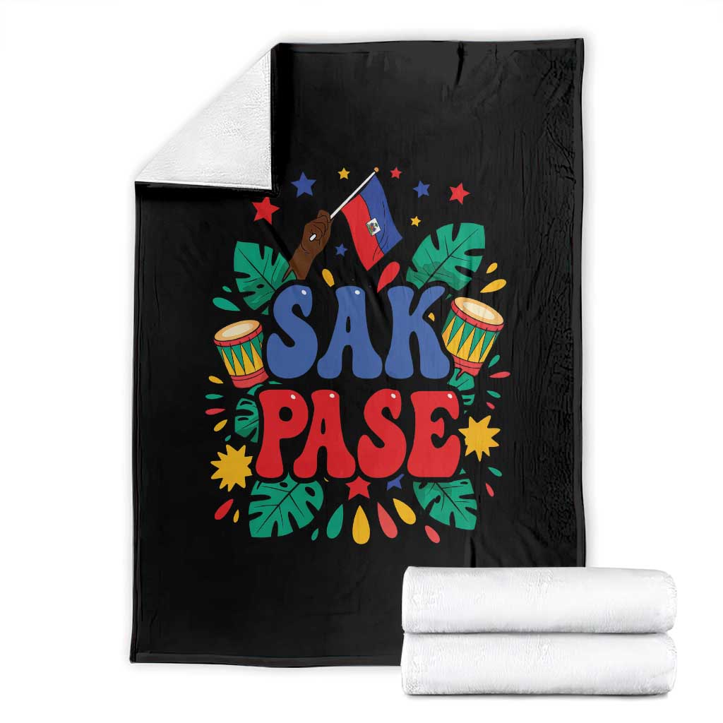 Sak Pase Colorful Festive Haitian Drums Tropical Graphic Throw Blanket Haiti Heritage Pride