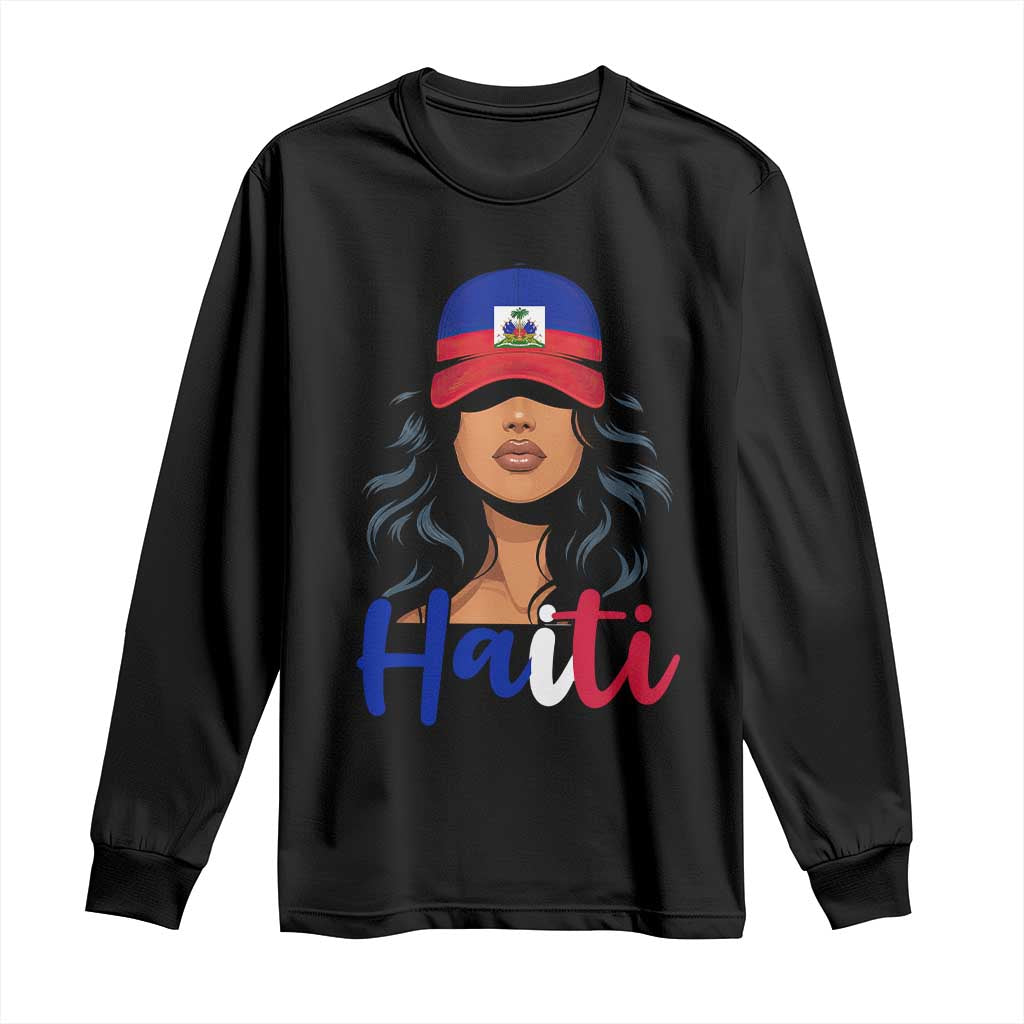 Beautiful Haitian Girl in Flag Baseball Cap Long Sleeve Shirt Haiti Heritage Pride