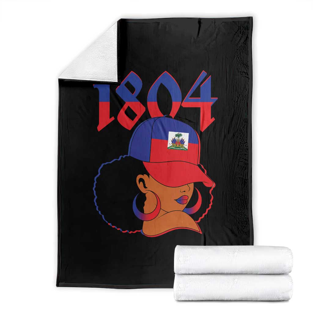 Haiti 1804 Curly Afro Queen Hoop Earrings Style Graphic Throw Blanket Haitian Heritage Pride