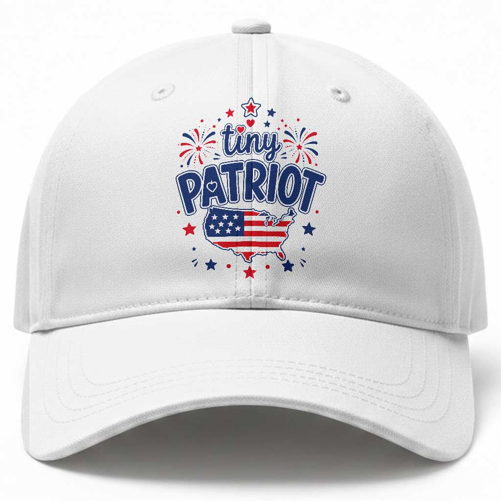 Tiny Patriot 4th of July Fireworks Baseball Cap USA Map American Flag Red White and Blue Patriotic Holiday