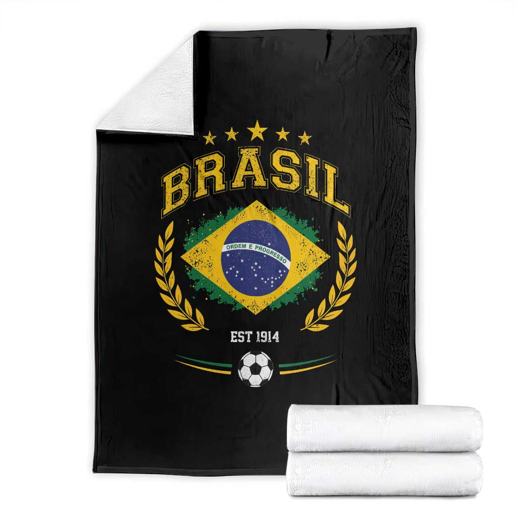 Retro Brasil Soccer Pride Crest Est 1914 Throw Blanket Vintage Brazil Flag Futbol Lover Football Fans