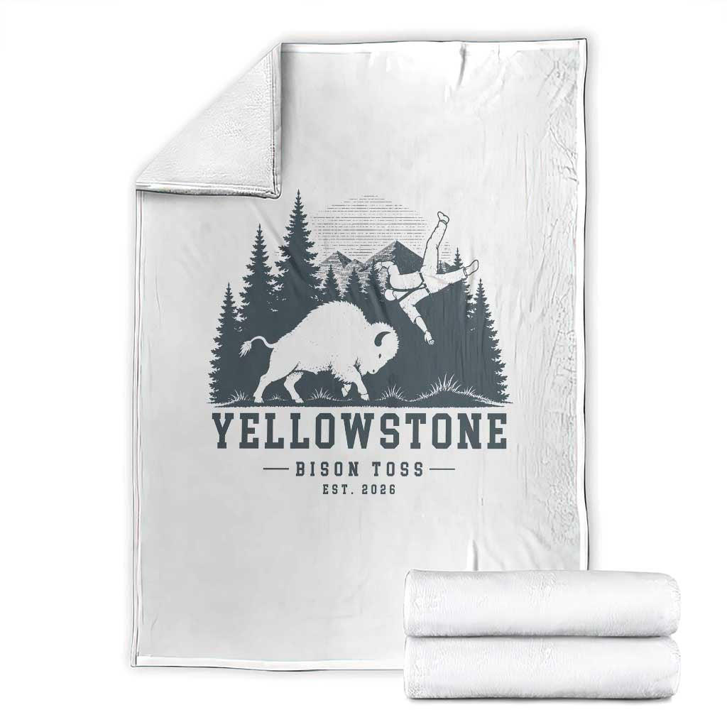 Yellowstone Bison Toss Est 2026 Throw Blanket Funny Sarcastic Tourist National Park Badge Graphic