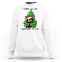White Christmas sweatshirt with black cat and green tree graphic