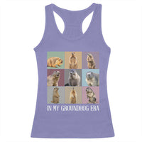 Violet racerback tank top with groundhog photo collage and text "IN MY GROUNDHOG ERA".