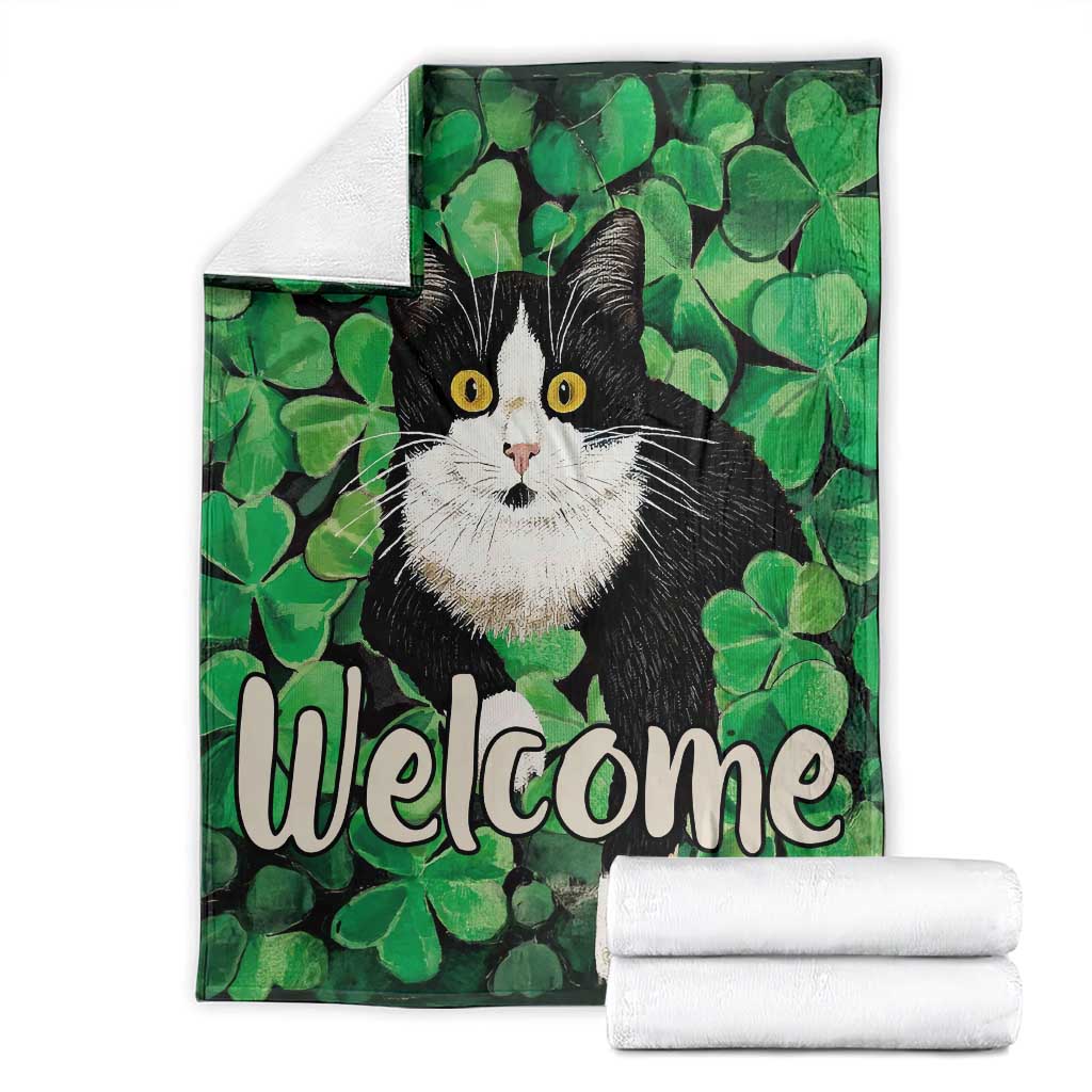 Happy St. Patrick's Day Cat Throw Blanket Welcome Funny Catrick Green Lucky Shamrocks