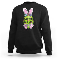 Black sweatshirt with Easter Squad bunny graphic on the back
