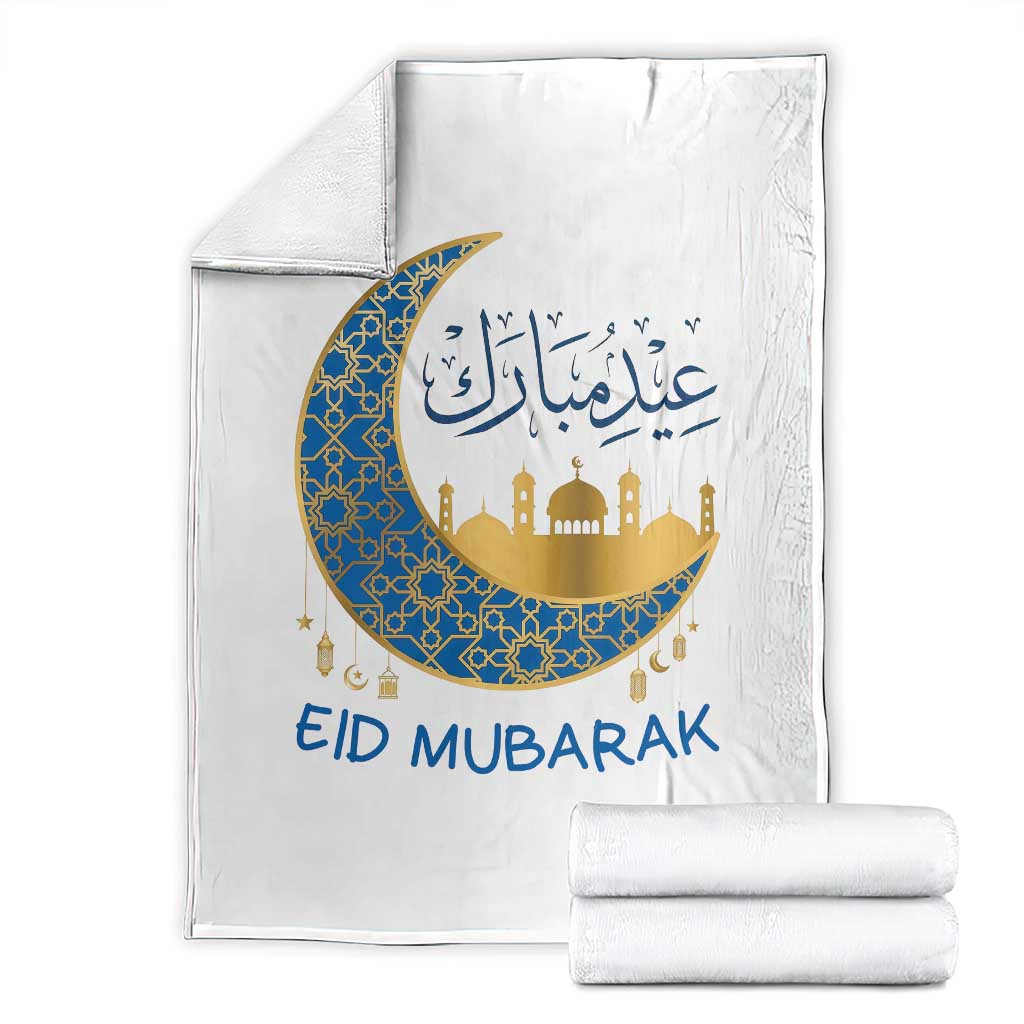 Eid Mubarak Crescent Moon Mosque Throw Blanket Arabic Calligraphy Islamic Celebration Gift