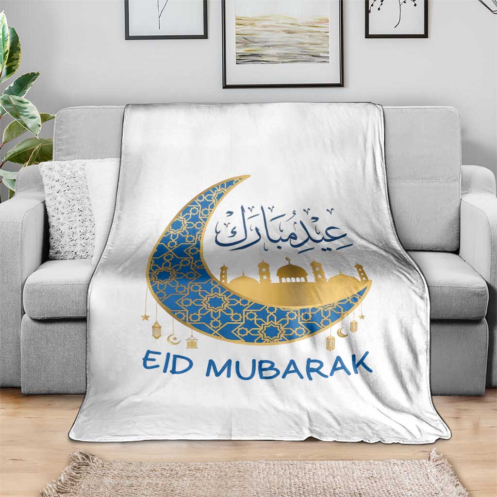 Eid Mubarak Crescent Moon Mosque Throw Blanket Arabic Calligraphy Islamic Celebration Gift