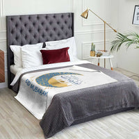 Eid Mubarak Crescent Moon Mosque Throw Blanket Arabic Calligraphy Islamic Celebration Gift