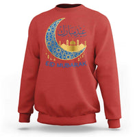 Eid Mubarak Crescent Moon Mosque Sweatshirt Arabic Calligraphy Islamic Celebration Gift