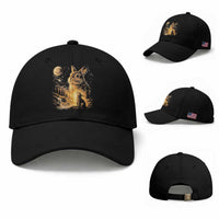 Mystical Moonlit Bunny Graphic Baseball Cap Glowing Rabbit Under Full Moon Waterfall Nature Scene