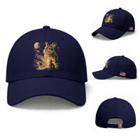 Mystical Moonlit Bunny Graphic Baseball Cap Glowing Rabbit Under Full Moon Waterfall Nature Scene