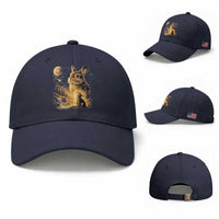 Mystical Moonlit Bunny Graphic Baseball Cap Glowing Rabbit Under Full Moon Waterfall Nature Scene