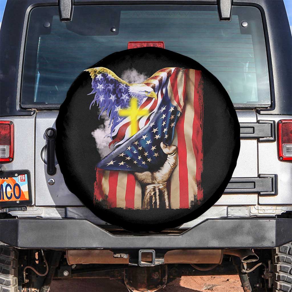 Patriotic American Eagle Spare Tire Cover US Flag Christian Cross One Nation Under God