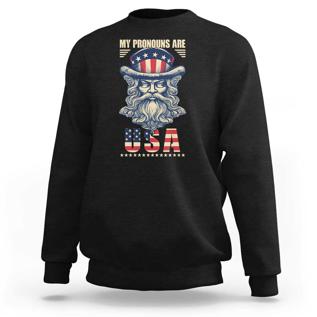 Black crewneck sweatshirt with USA Uncle Sam graphic on chest