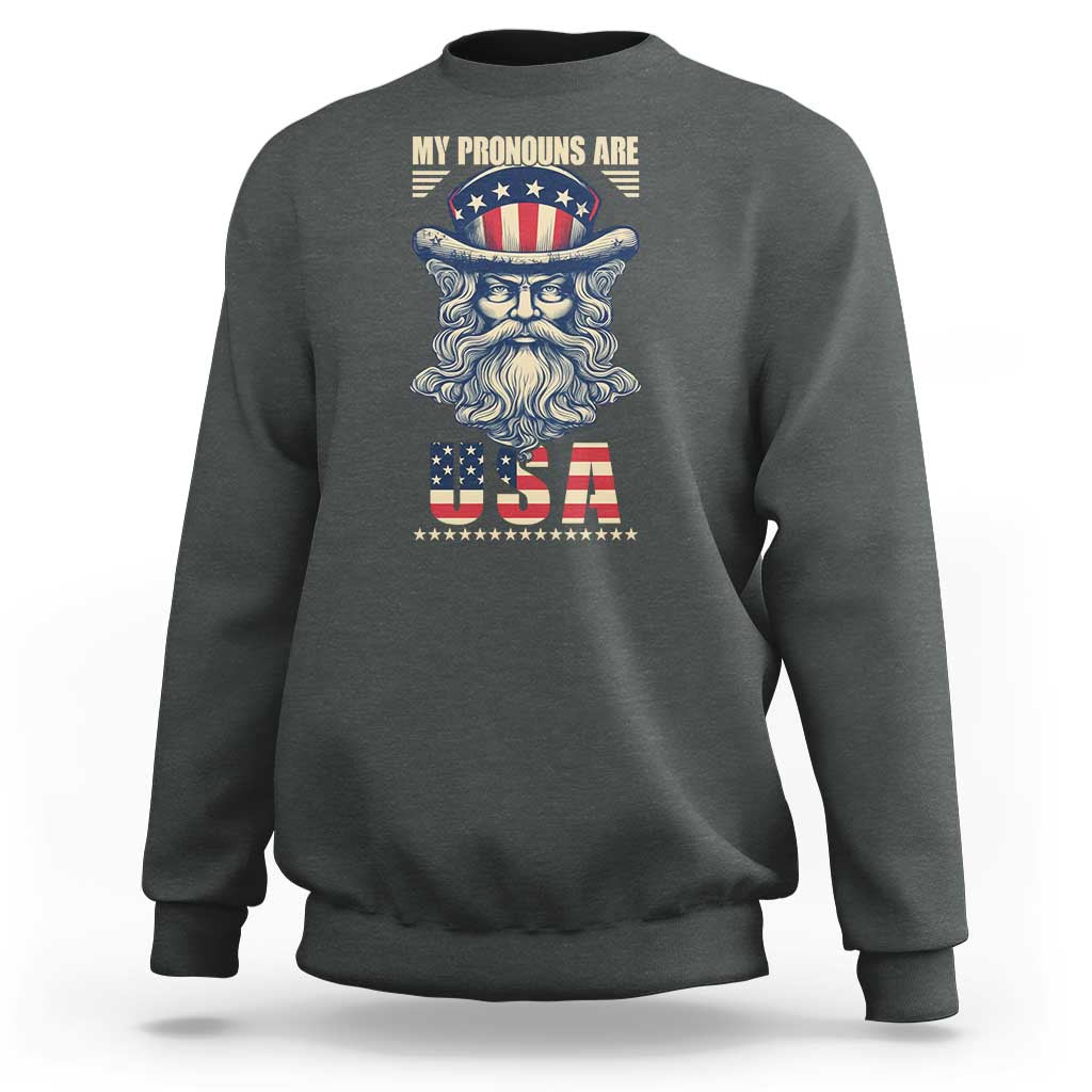 Charcoal crewneck sweatshirt with USA Uncle Sam graphic on chest
