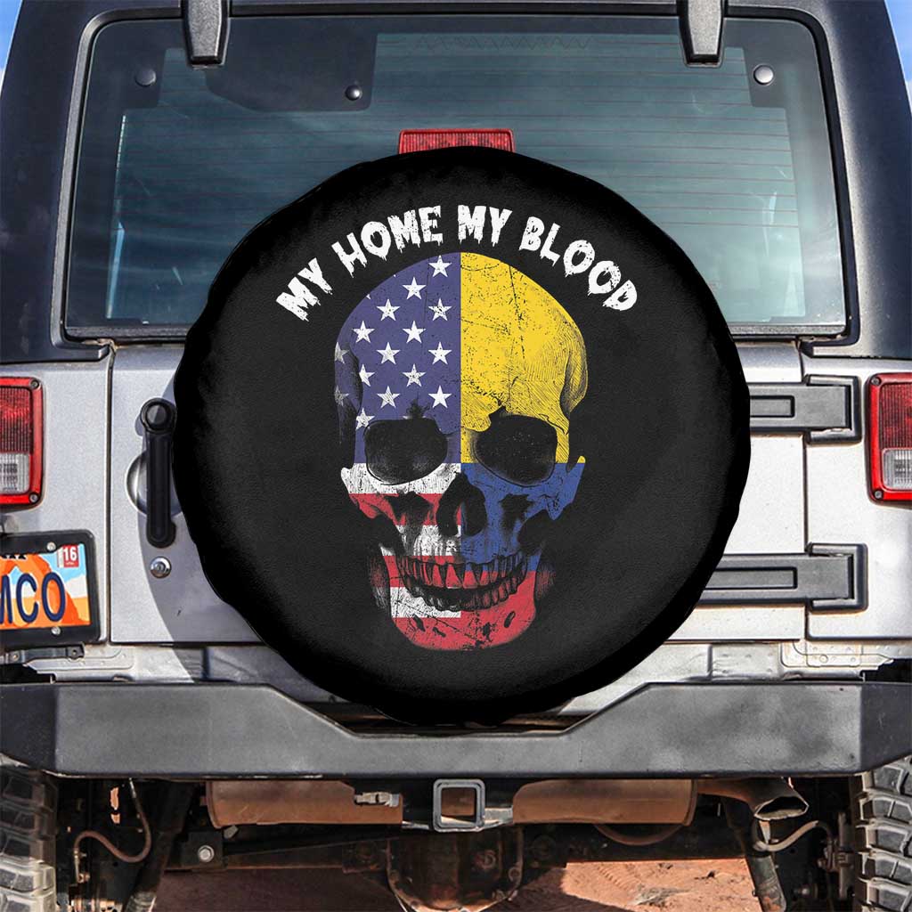 Colombian American Skull Spare Tire Cover My Home My Blood USA COL Flags