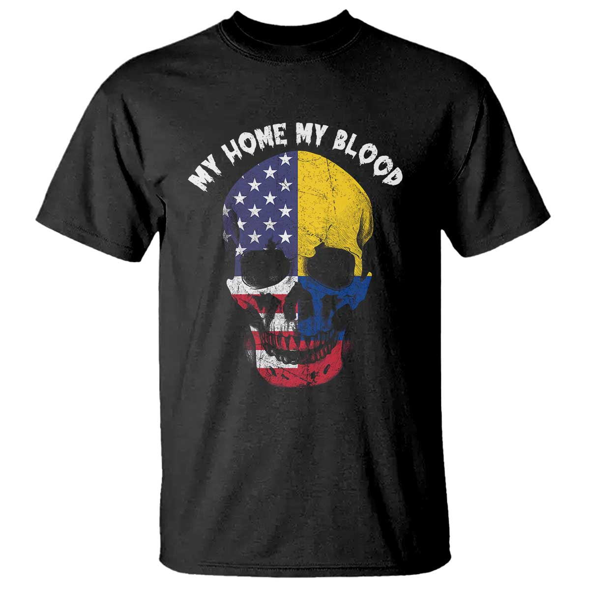 Colombian American Skull T Shirt My Home My Blood Flags - Wonder Print Shop