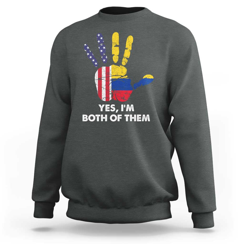 Dark heather sweatshirt with 'Yes, I'm Both of Them' flags hand graphic