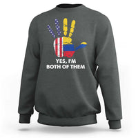 Dark heather sweatshirt with 'Yes, I'm Both of Them' flags hand graphic