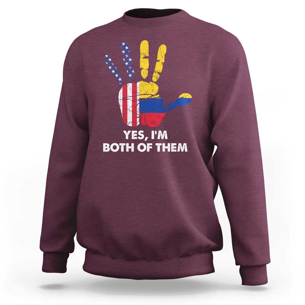 Maroon sweatshirt with 'Yes, I'm Both of Them' flags hand graphic
