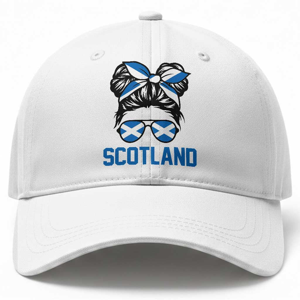 Scotland Messy Bun Hair Saltire Flag Ribbon Bow Baseball Cap Scottish Pride for Girls Women
