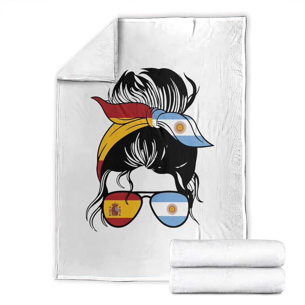 Argentina Spain Flag Messy Bun Girl Graphic Throw Blanket Cool Latina Argentine Spanish Pride Match Day