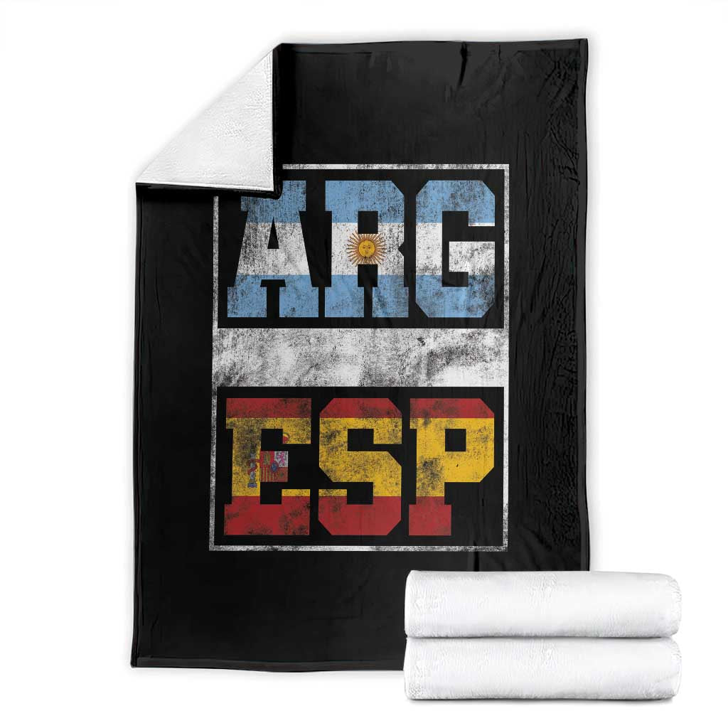 Retro ARG ESP Argentina Espana Flag Typography Graphic Throw Blanket Country Code Vintage Argentine Spainish Pride