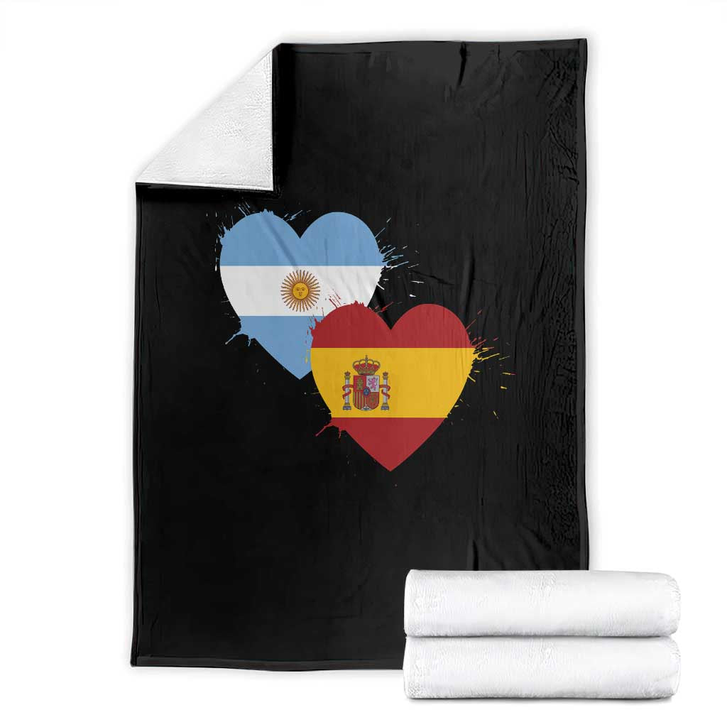 Argentina Spain Flag Two Hearts Graphic Throw Blanket Dual Argentine Spanish Heritage Love Pride