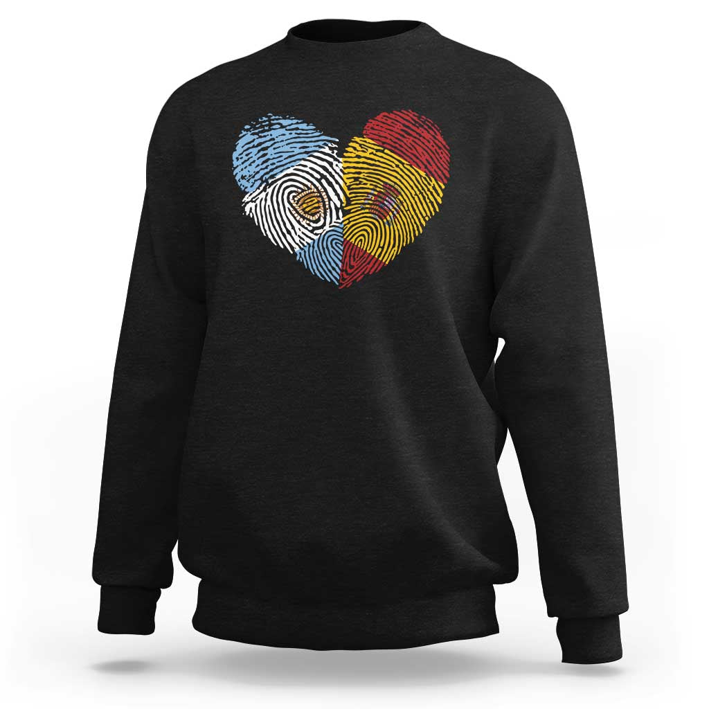 Argentina Spain Flag Mixed Roots Fingerprint Heart Graphic Sweatshirt Argentine Spanish Dual Heritage Hispanic Pride Match Day TS02