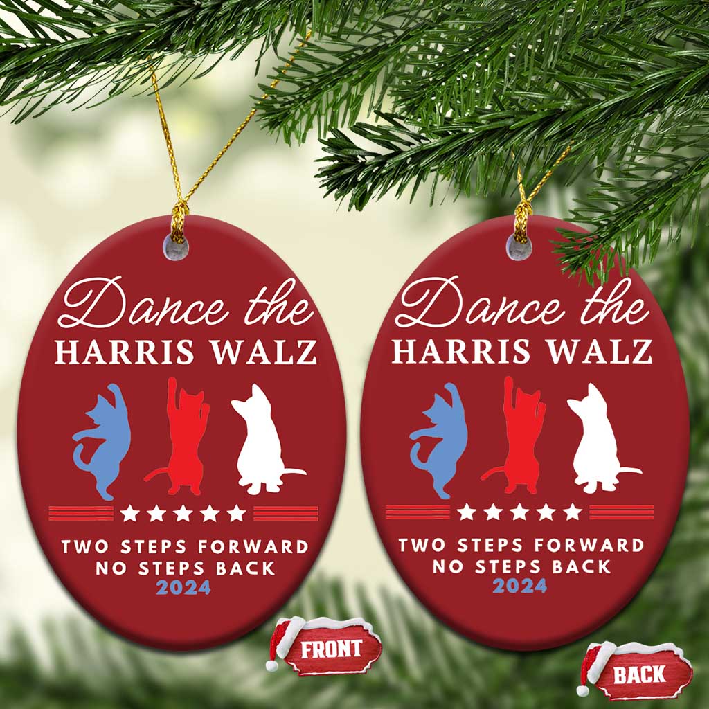 Two red round Christmas ornaments hanging on pine, dancer silhouettes and 2024 text