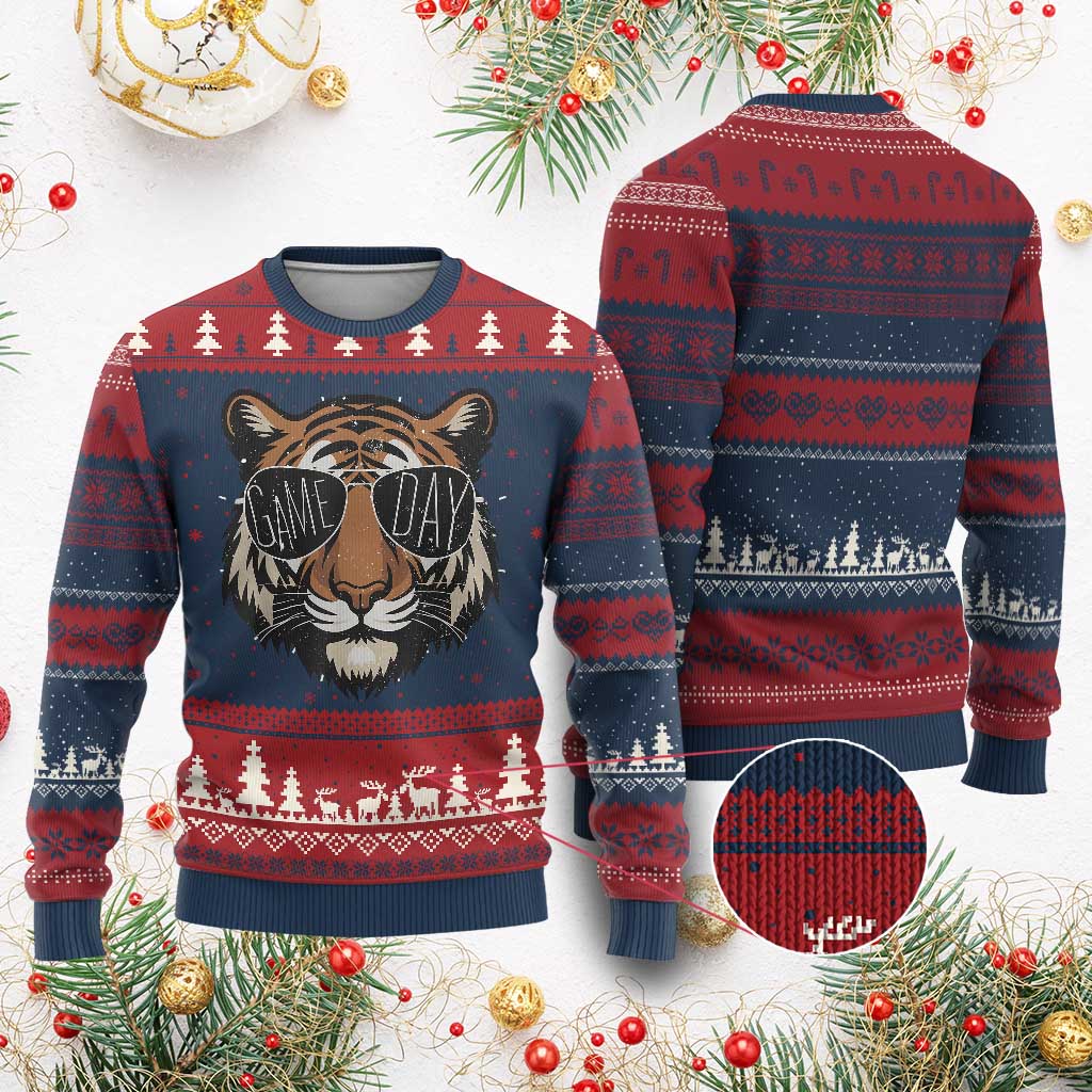 American Football Game Day Ugly Christmas Sweater Touchdown Season Cool Tiger - Wonder Print Shop