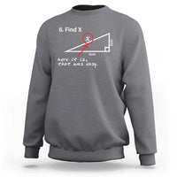 Charcoal gray math sweatshirt with 'Find x' diagram graphic on the front