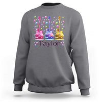 Charcoal crewneck sweatshirt with Taylor name and colorful retro guitar graphic