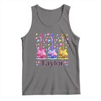 Gray sleeveless scoop-neck tank top with colorful guitar graphic and 'Taylor' text.