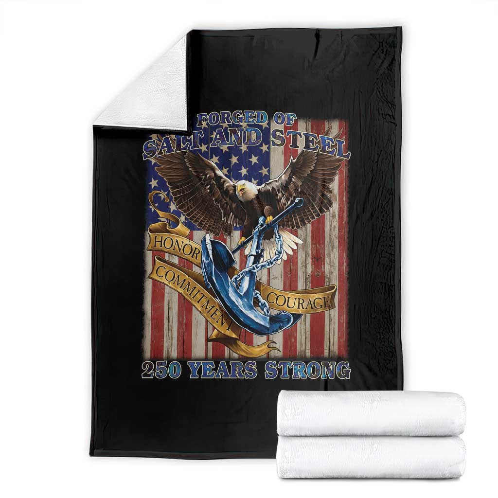 Military Navy 250th Anniversary Throw Blanket Forged of Salt and Steel Patriotic Eagle Anchor American Flag - Wonder Print Shop