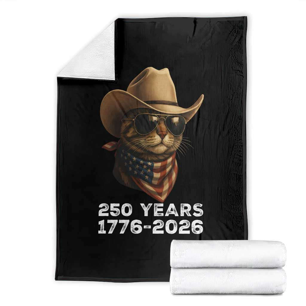 Cool Cowboy Cat 250 Years Throw Blanket Funny Patriotic 1776 to 2026 US Semiquincentennial - Wonder Print Shop