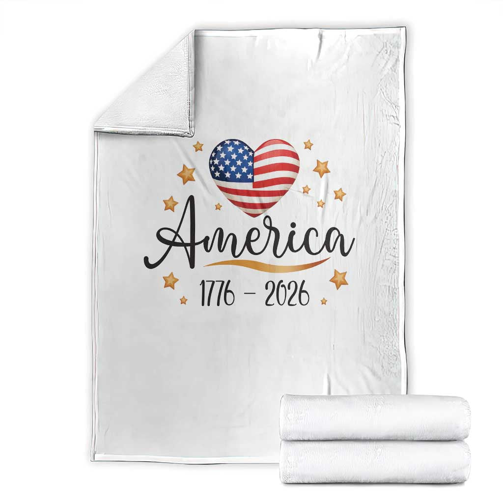 America Heart 250 Years Throw Blanket US Semiquincentennial Cute Patriotic 1776 to 2026 - Wonder Print Shop