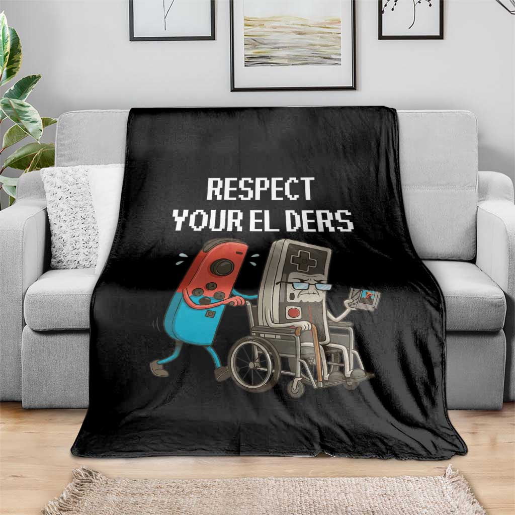 Respect Your Elders Retro Gaming Meme Throw Blanket Funny Gamer Controller 80s - Wonder Print Shop