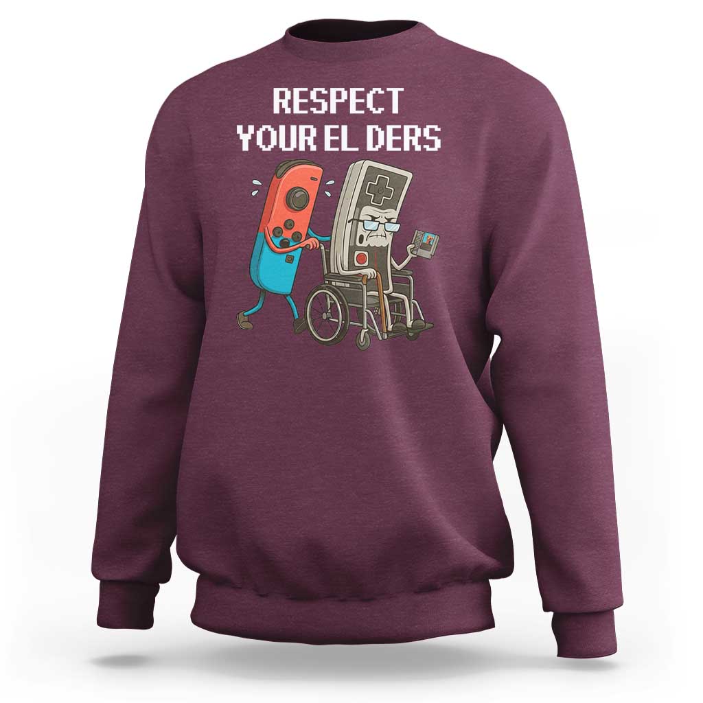 Respect Your Elders Retro Gaming Meme Sweatshirt Funny Gamer Controller 80s - Wonder Print Shop
