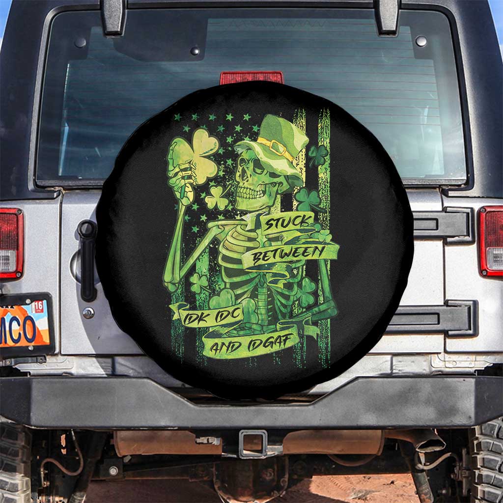 Irish Skeleton Spare Tire Cover Stuck Between IDK IDC And IDGAF St Patrick's Day Green Flag Skull