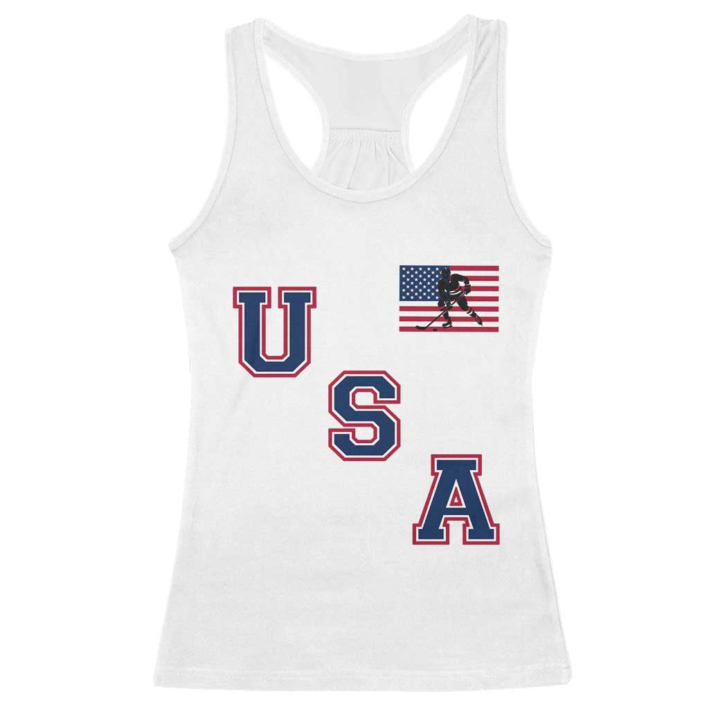 USA Flag Hockey Racerback Tank Top Patriotic Ice Hockey Team Fan Vintage Throwback