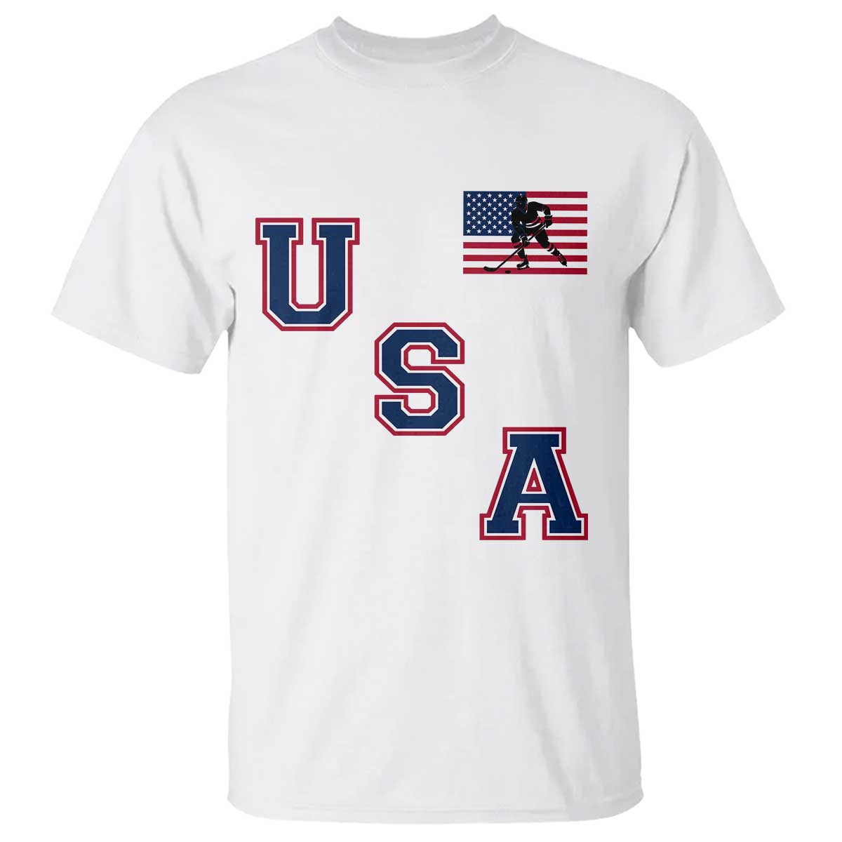 USA Flag Hockey T Shirt Patriotic Ice Hockey Team Fan Vintage Throwback