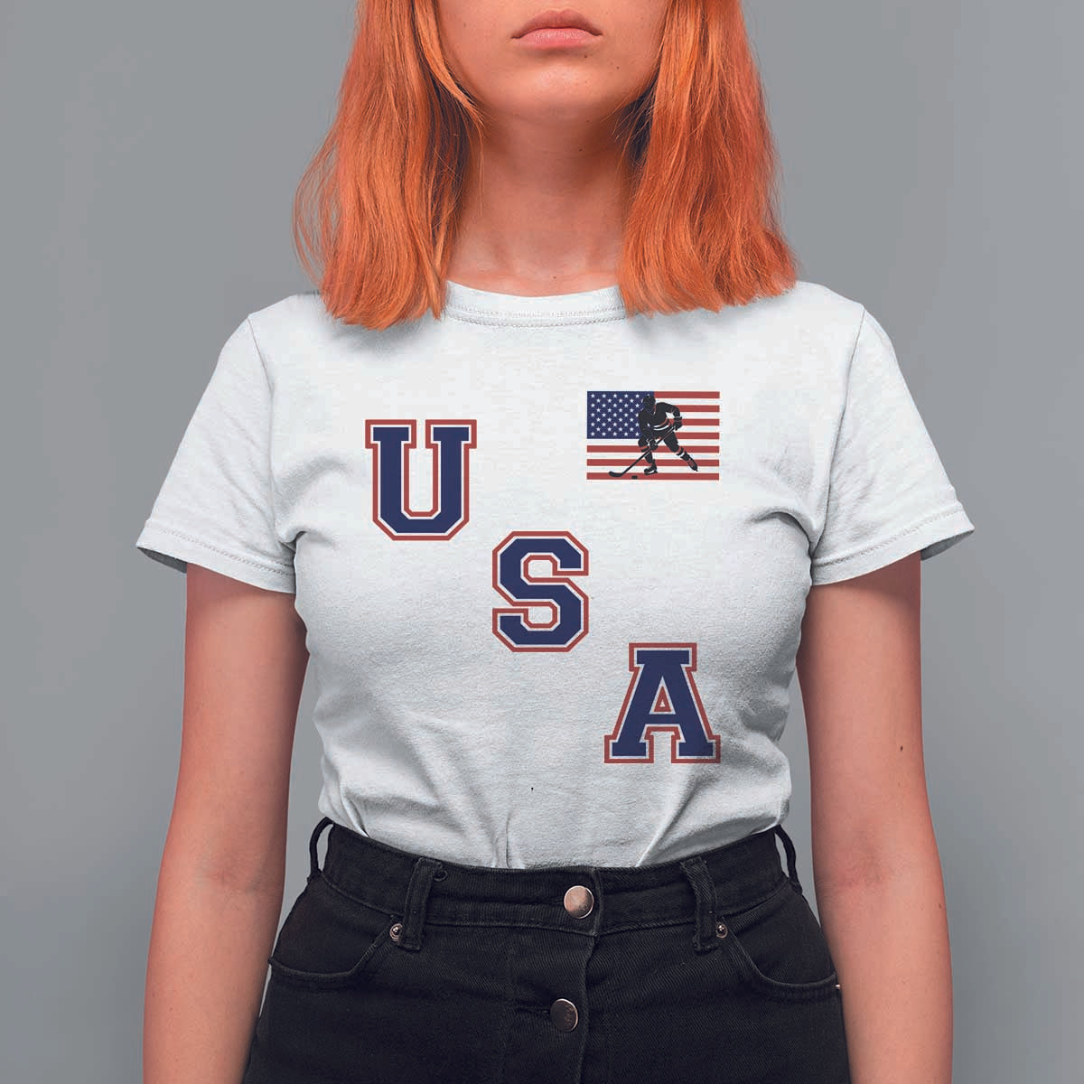 USA Flag Hockey T Shirt For Women Patriotic Ice Hockey Team Fan Vintage Throwback