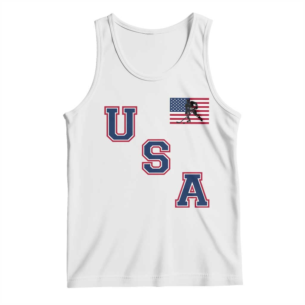 USA Flag Hockey Tank Top Patriotic Ice Hockey Team Fan Vintage Throwback