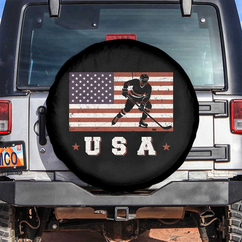 USA Flag Hockey Spare Tire Cover Patriotic Ice Hockey Player Retro Vintage