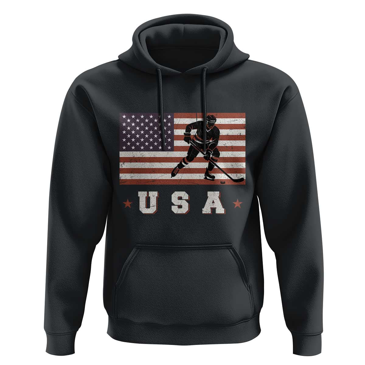 USA Flag Hockey Hoodie Patriotic Ice Hockey Player Retro Vintage