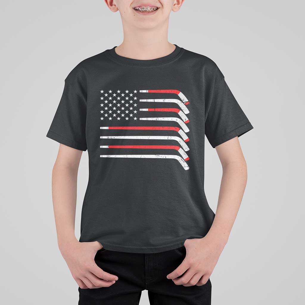 USA Flag Hockey T Shirt For Kid Patriotic Hockey Stick American Flags