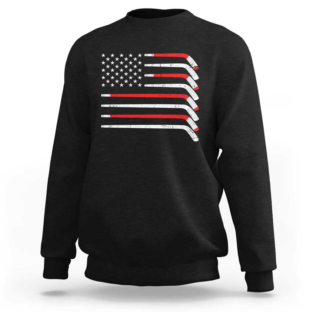 USA Flag Hockey Sweatshirt Patriotic Hockey Stick American Flags